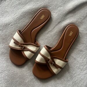 Zara Tan and Cream Women's Slide Sandals